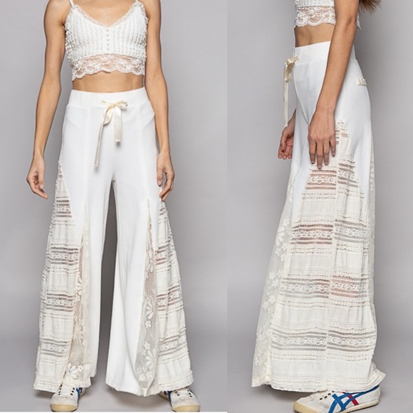 POL Pants - 43. POL LAST 1! Wide Leg Pant & Lace Dress Top Women's White Drawstring